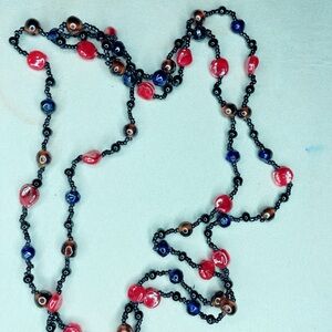 4057u. Handmade Glass Necklace Red, Blue, and Gray